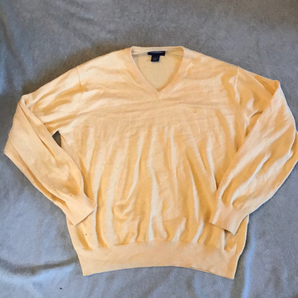 Gant Premium Cotton Yellow V Neck Sweater XL